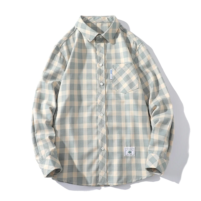 

Рубашка мужская с длинным рукавом, верхняя одежда в клетку, в японском стиле, высокий Сенс, весна