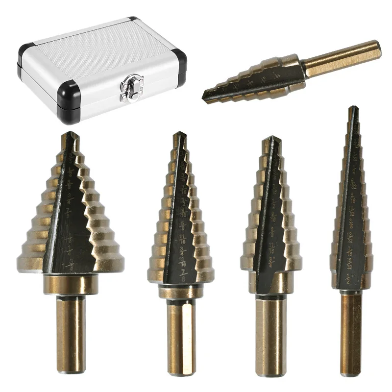 

5pcs Step Drill Bit Set HSS Titanium Coated Step Drill Bits Metal Drilling Power Tools for Metal Wood Hole Saw Woodworking Tools
