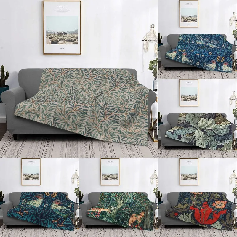 

William Morris Vintage Willow Bough Blanket Soft Fleece Warm Flannel Floral Textile Throw Blankets for Sofa Bedroom Bedspread