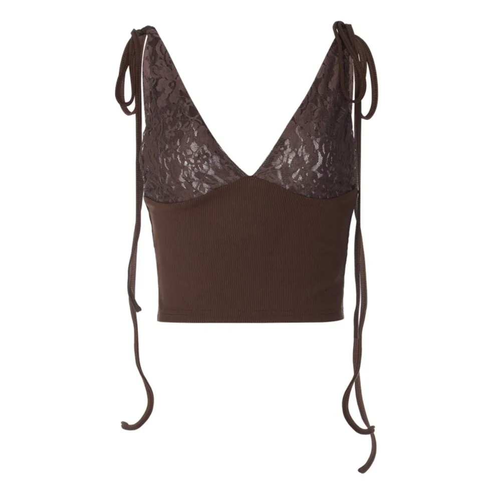 Модный топ из полиэстера с открытой спиной Топ без бретелек облегающий кружевной