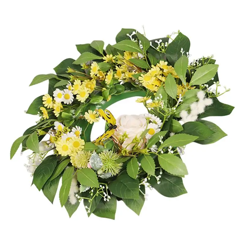 

Artificial Wreaths Silk Chamomile Rose Eucalyptus Leaves Round Simulation Garland Spring Wreath For Wedding Party Decoration