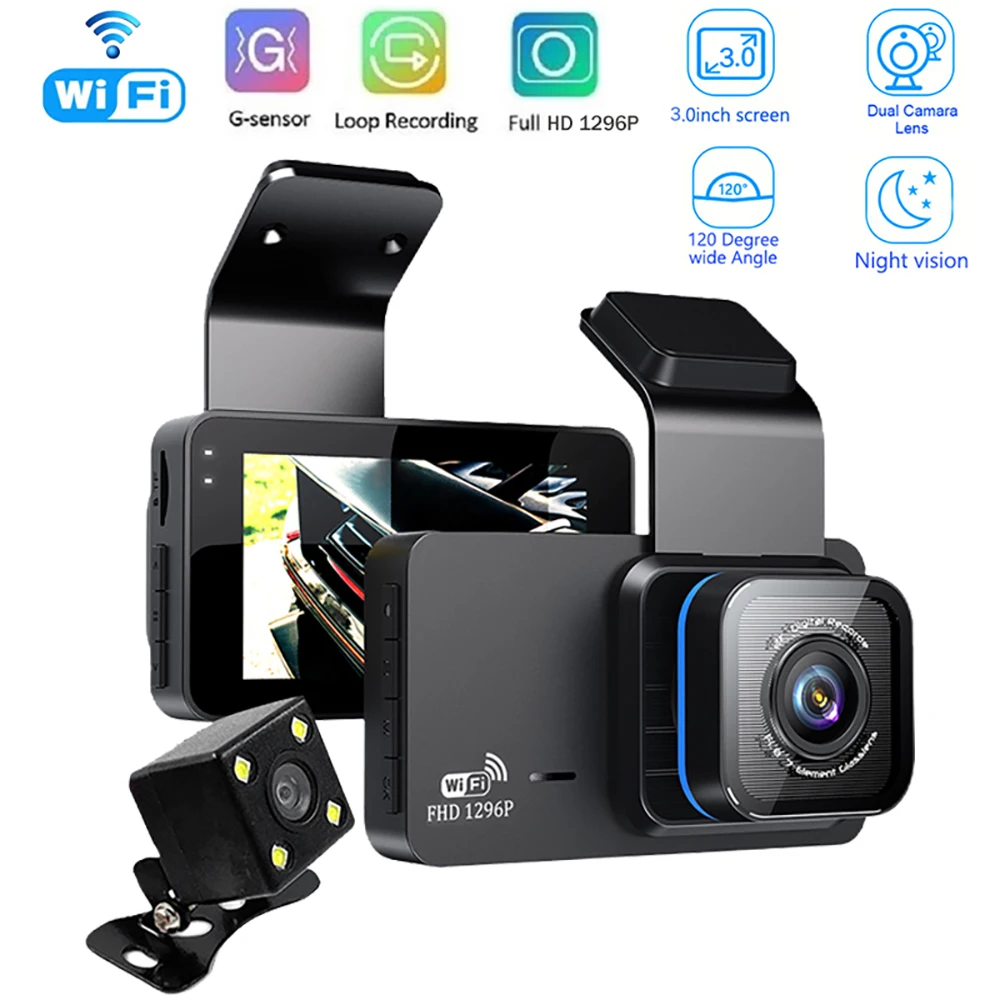 

Автомобильный видеорегистратор с Wi-Fi, встроенный видеорегистратор 1296P HD, видеорегистратор с ночным видением, автомобильный черный ящик, монитор парковки