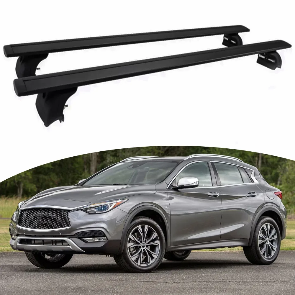Фото 2 шт. поперечина подходит для INFINITI QX30 2017-2019, багажник на крышу, запираемые грузовые перекладины, черная перекладина, регулируемая, высокое качество №1