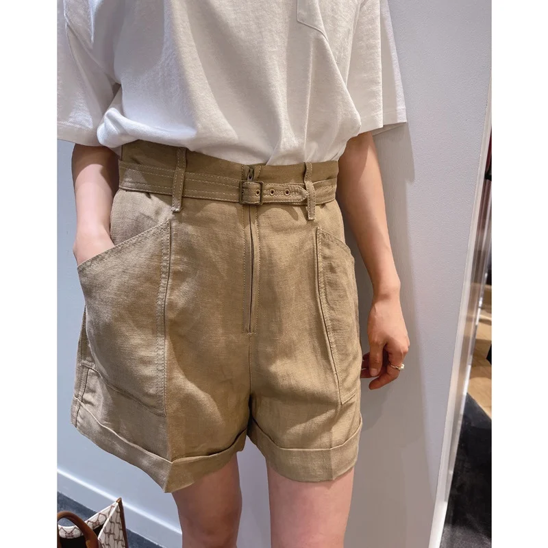 

Women's Shorts Large Pockets High Waist Wide Leg Casual Short Pants with Belt