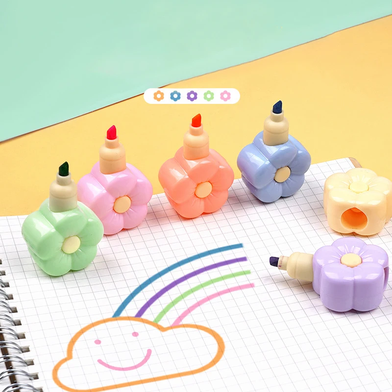

18cm Kawaii 5 Colors Flowers Fluorescent Marker Pen Set Highlighter Pens Painting Highlight Mark Cute Stationery School Supplies