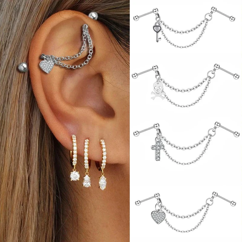 Новые серебряные серьги-цепочки из нержавеющей стали для промышленного пирсинга