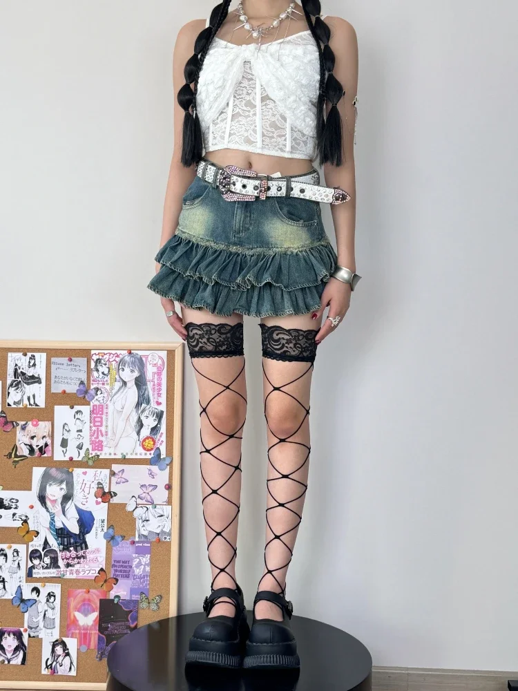 Чулки из полиэстера черный женский кружевной вырез юбка выше колена силиконовые