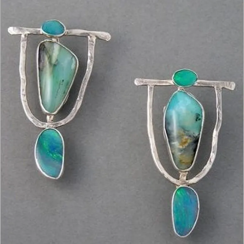 

European and American Personality Fashion Artificial Gemstone Ladies Earrings Retro Creative Drop-shaped Stone Pendant Earrings