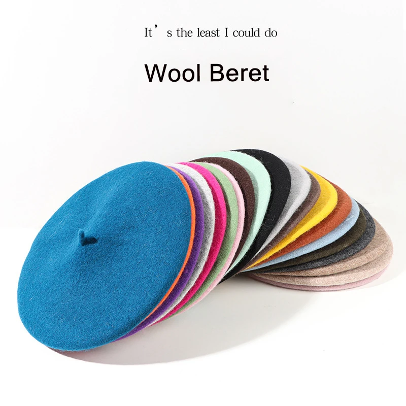 

Solid Color Wool Felt Beret Hat Women High Quality Thick French Style Fashion