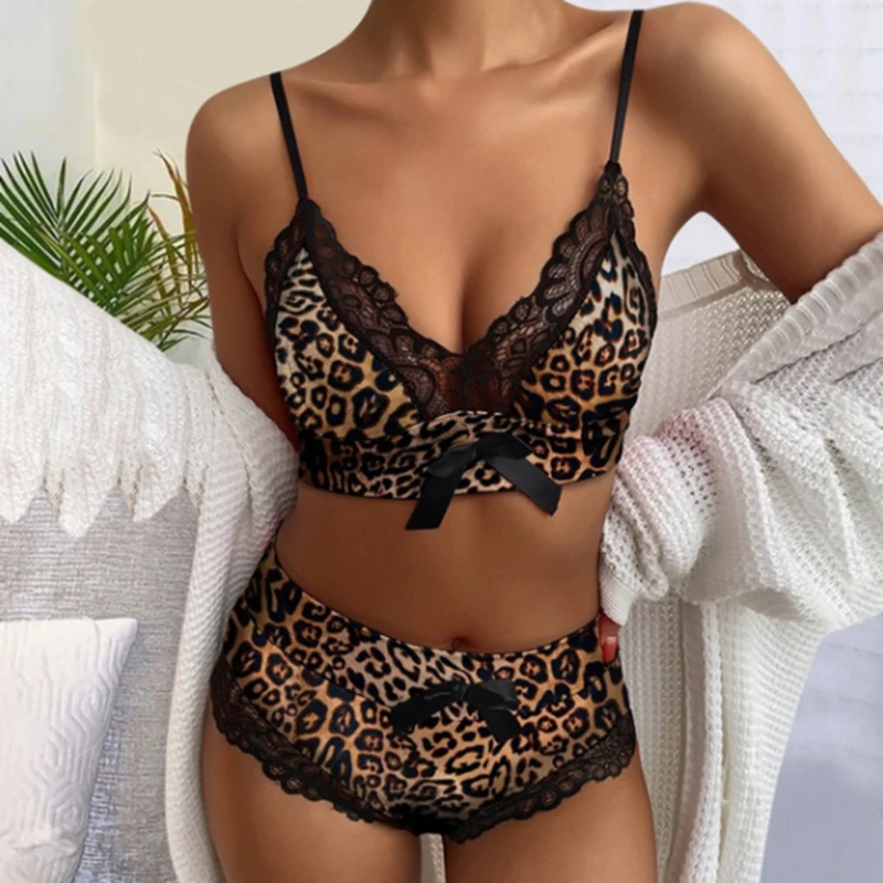 

Pajama Sets Sexy Printing Lingerie Leopard Sleep Tops Sleeveless Pijama Feminino Sexy Lace Pijamas Women Lingerie New