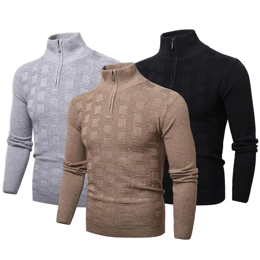 

Breathable Wear-resistant Elastic Pure Color Sweater Half High Necked Men Knitwear Business Style for Skate