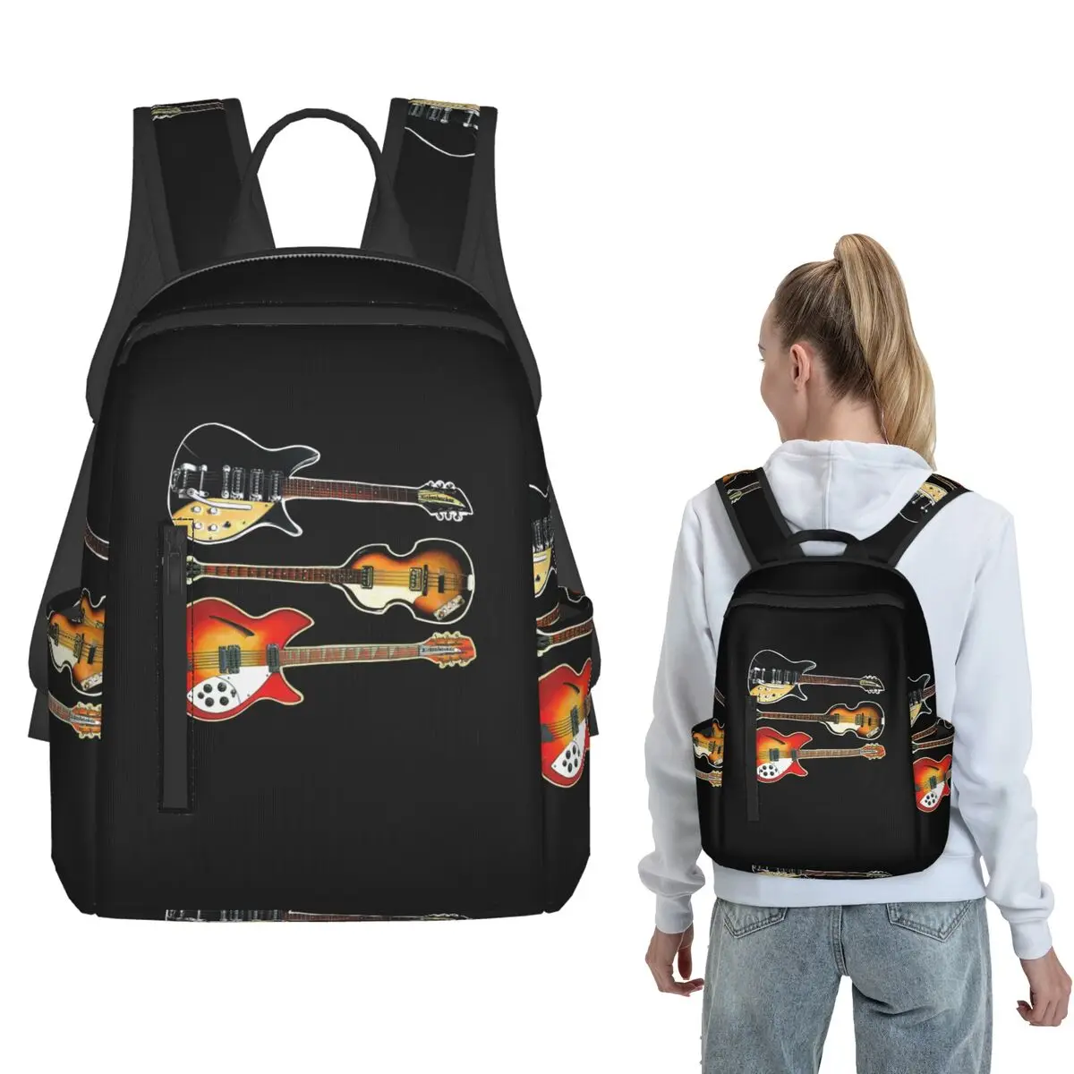 Фото Рюкзак Rickenbacker Guitars And Hofner Bass, рюкзак для мальчиков и девочек, школьная сумка, сумки на плечо для мужчин и женщин №1