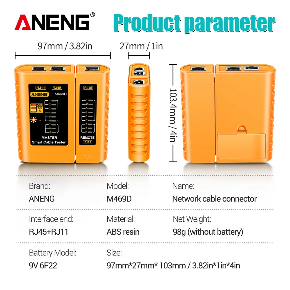 ANENG M469D RJ45 Cable lan tester Network Cable Tester RJ45 RJ11 RJ12 CAT5 UTP LAN Cable Tester Networking Tool network Repair images - 6