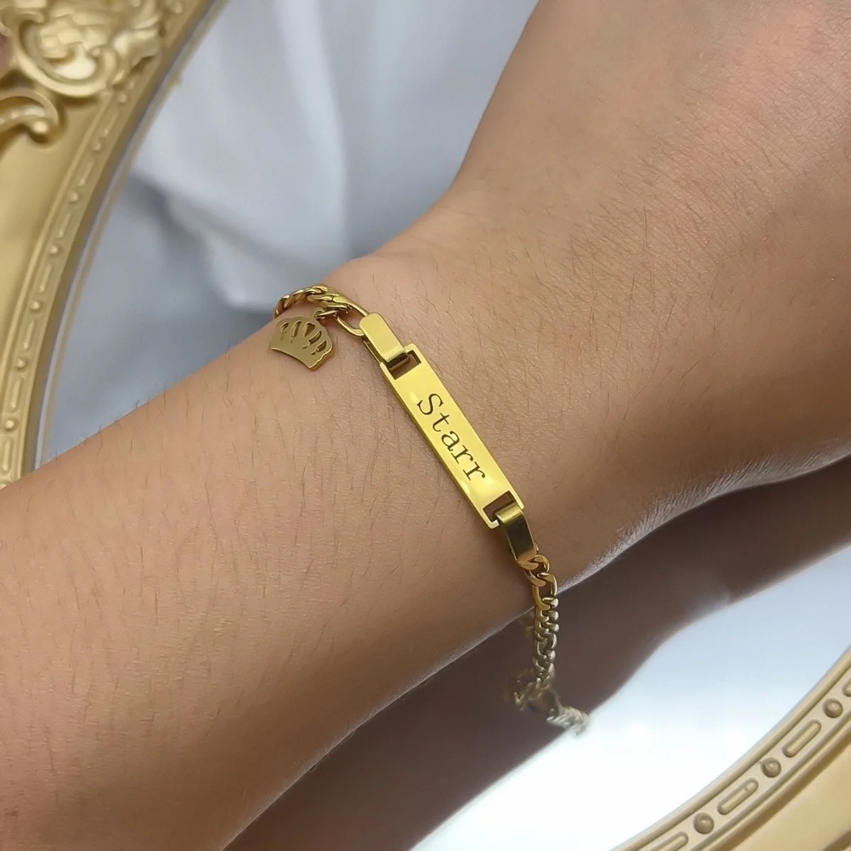 Custom Diy Name 2 Pcs Baby Necklace And Bracelet Sets For Kids Cute Zircon Crown New Born Child Jewelry Gifts