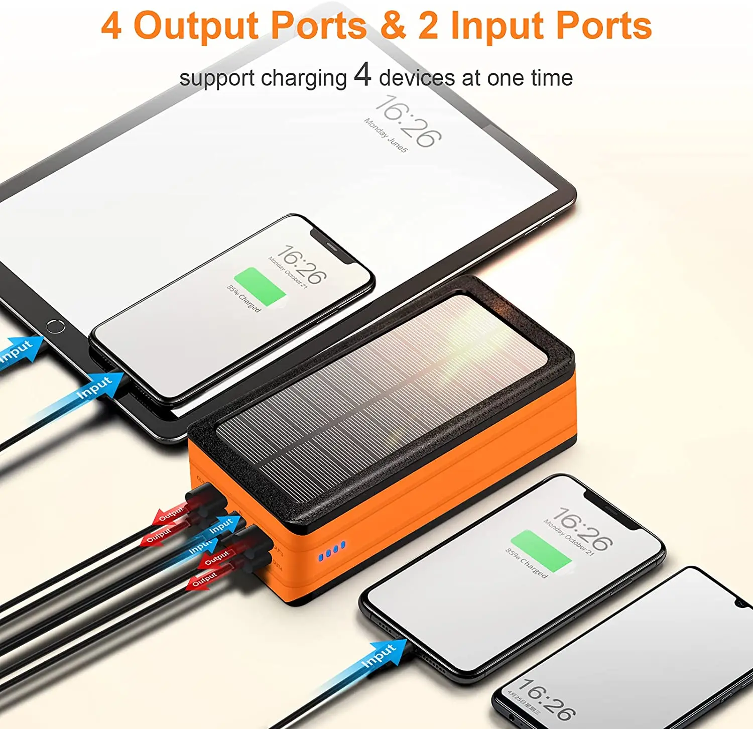 solar power bank 50000mah portable solar phone charger with flashlight 4 output ports 2 input battery compatible with iphone free global shipping