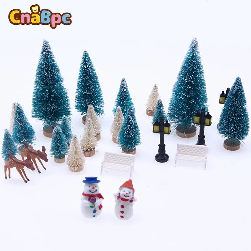 

31Pcs/Set Dollhouse Miniature Christmas Tree Snowman Street Lamp Elk Park Bench DIY Doll Houses Christmas Decoration Accessories