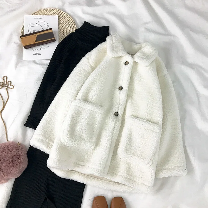 Knitted 2 Pieces Women Dress Sets Winter 2022 Solid Fleece Outwear Coats And Elastic Slim Knee-Length Female Clothing Suits enlarge