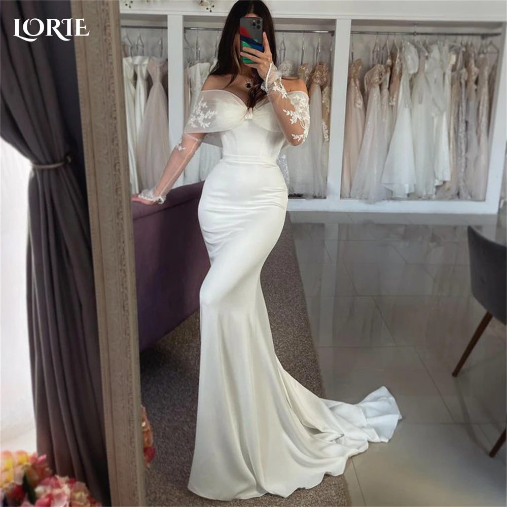 

Элегантное кружевное свадебное платье LORIE с юбкой-годе, эластичное атласное платье для невесты с бантом и ранним рукавом, 2023