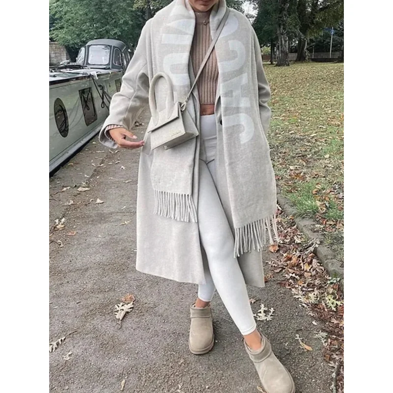 Шарф унисекс с надписью жаккардовая шерстяная теплая Модная шаль бахромой