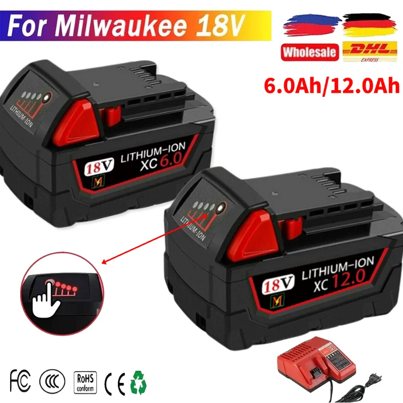 Фото TPCELL 5/6/9/12 Ач для аккумуляторов Milwaukee M18 M18B5 XC литиевая аккумуляторная батарея ION 18 В 5,0 6,0 9,0 12,0 Ач №1