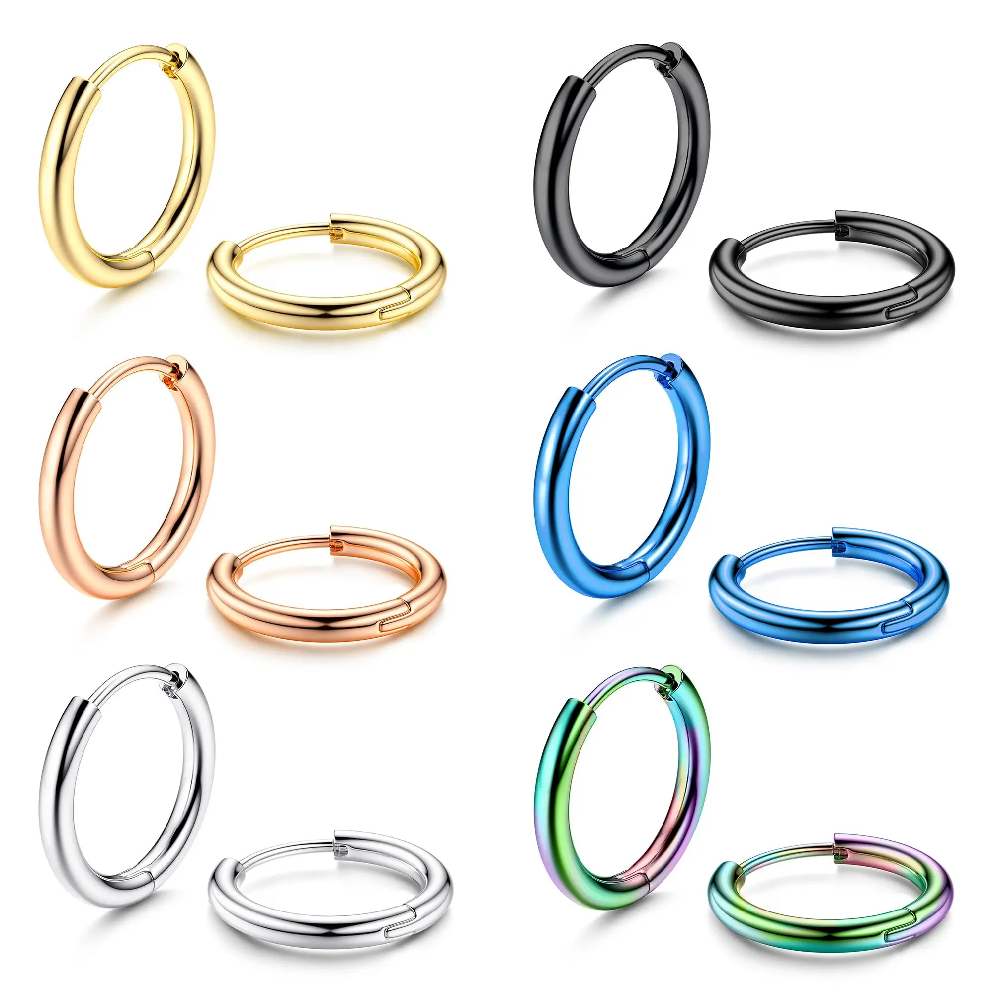 

WKOUD 1-6 Pairs 6mm-22mm 18G 316L Surgical Steel Small Cartilage Helix Lobes Sleeper Huggie Hoop Earrings Set for Men Women