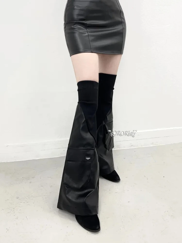 Женские вязаные кожаные гетры RORORIRI готические панковские черные полиуретановые
