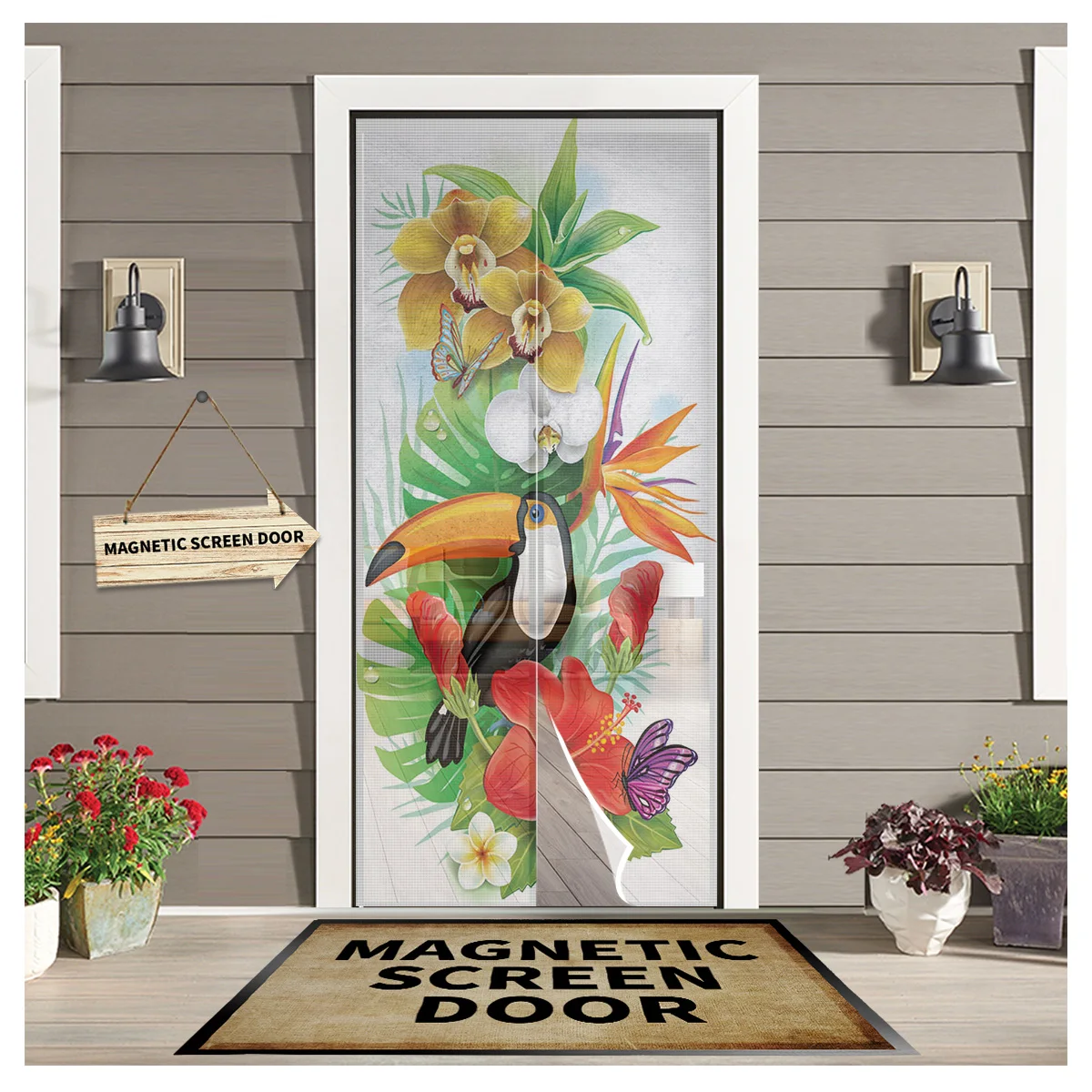 

Animal Warbler Bird Tropical Flower Butterfly Kitchen Door Curtain Mosquito-proof Window Screen Bedroom Magnetic Door Curtain