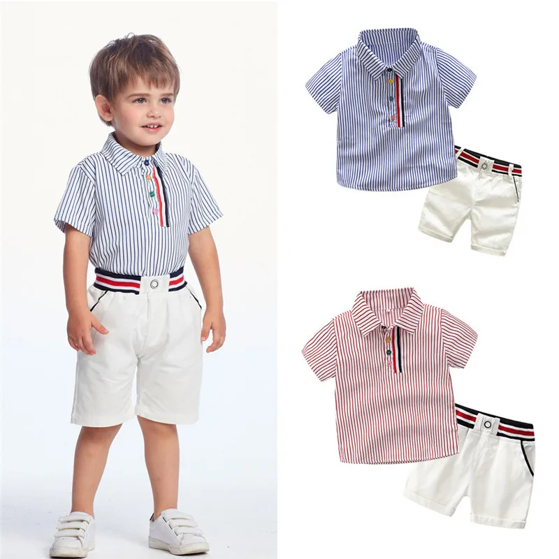 

Летняя детская одежда, рубашка с коротким рукавом и штаны в полоску, элегантный костюм для джентльменов, детский спортивный костюм для малы...