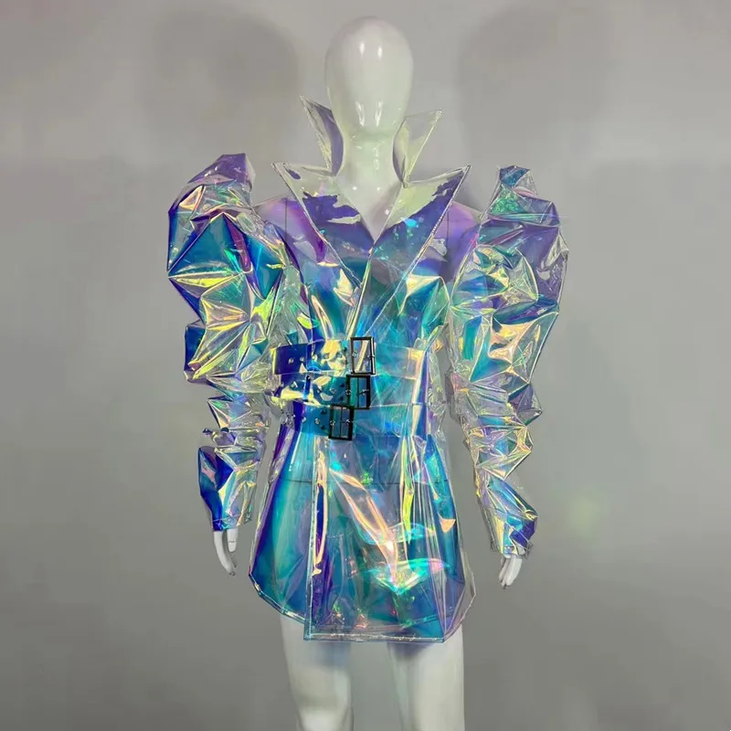 

Блестящее лазерное пальто для бара, ночного клуба, певицы