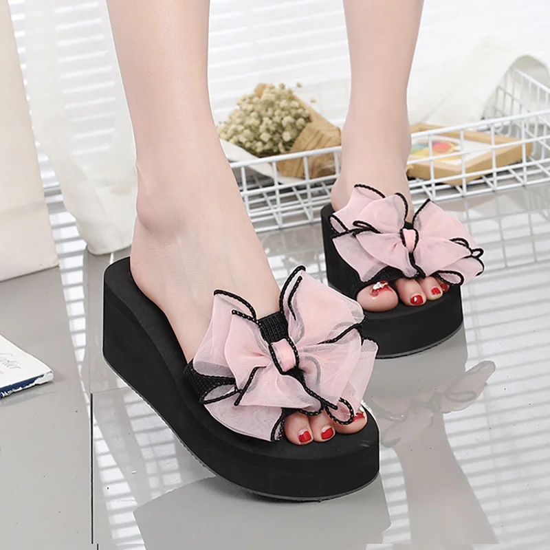 

Women Bow Summer Sandals Slipper Indoor Outdoor Beach Shoes Summer Women's Shoes Flip Flops on The Platform