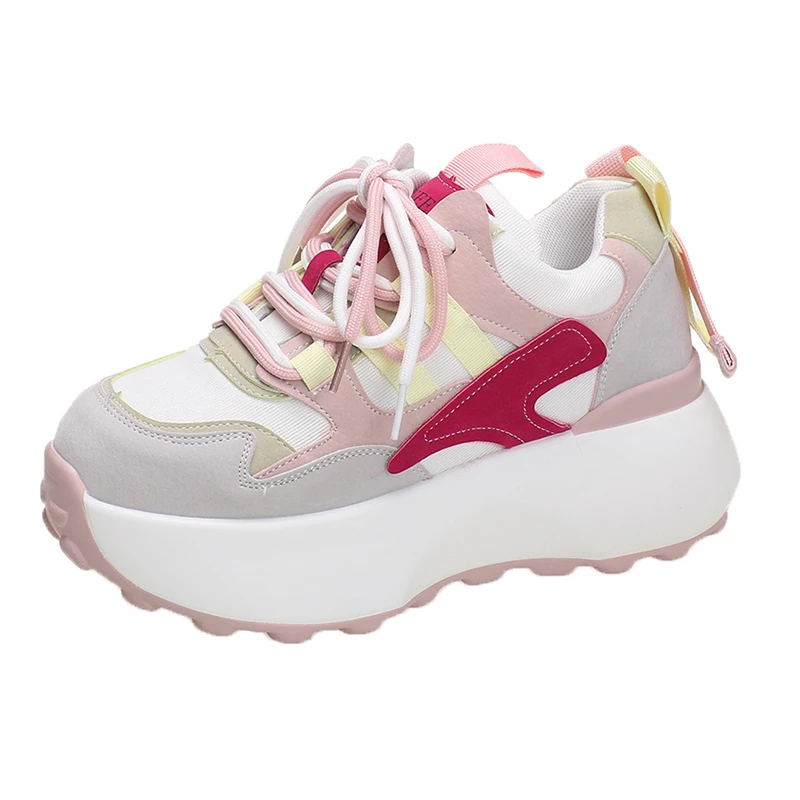 Women Platform Casual Breathable Leather Shoes New Autumn Chunky Sneakers 6.5CM Wedges Hidden Heels Leisure Sports Shoes Woman