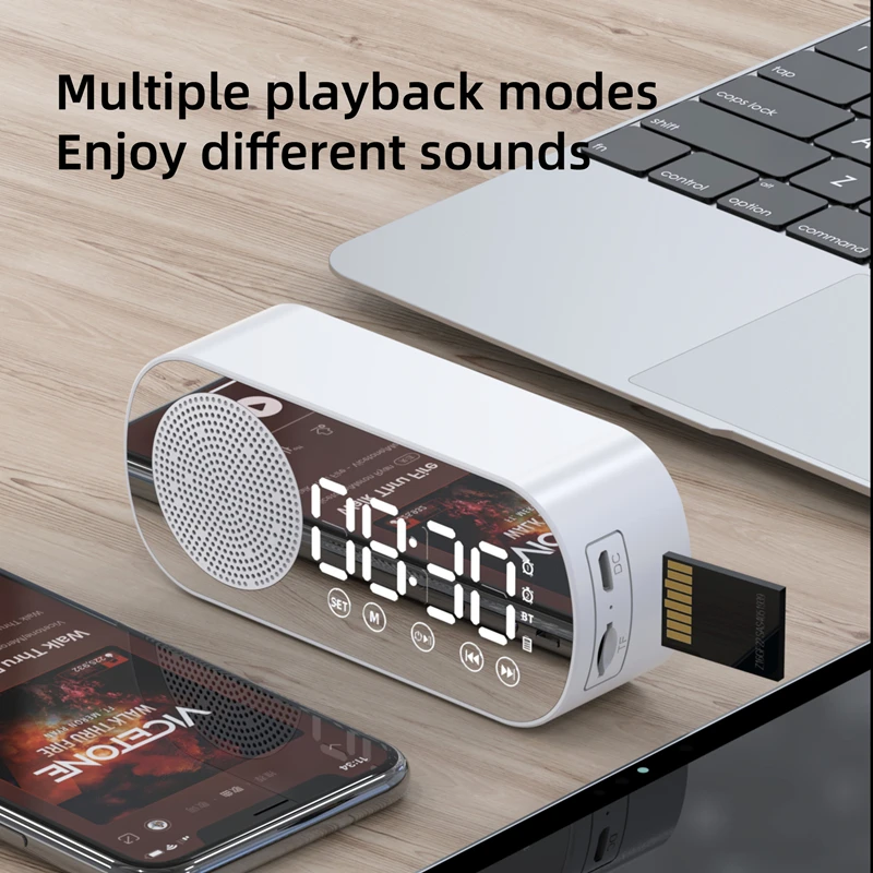 

Новый тихий беспроводной Bluetooth динамик светодиодный Зеркальный Цифровой Будильник Радио FM большой дисплей батарея для спальни гостиной офиса