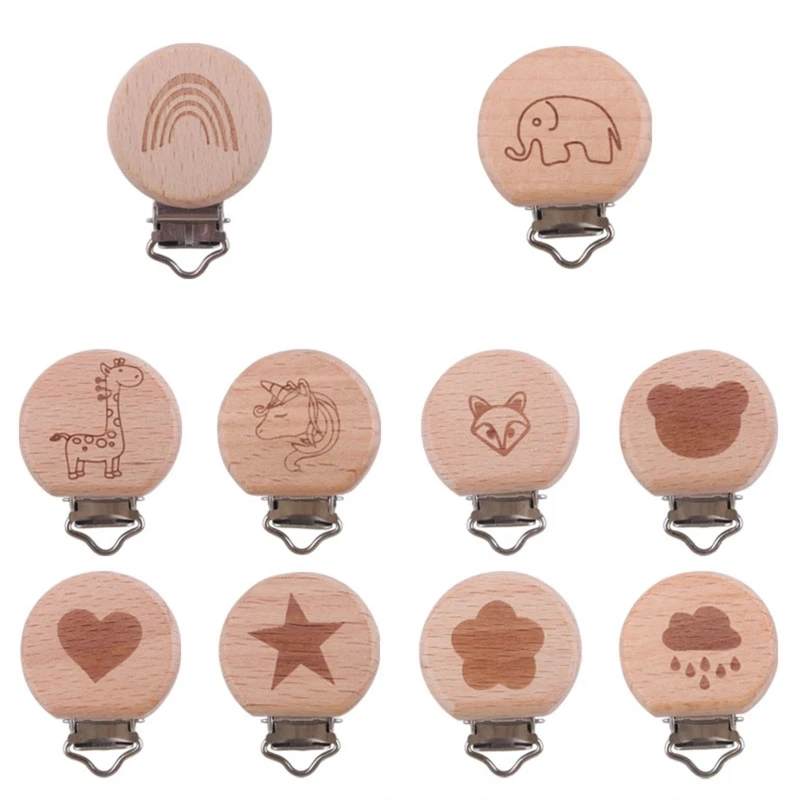 

Baby Pacifier Holder Infant Nipple Dummy Grasping Toy Suspender Clip Beads Teether Metal Beech Wooden Clip