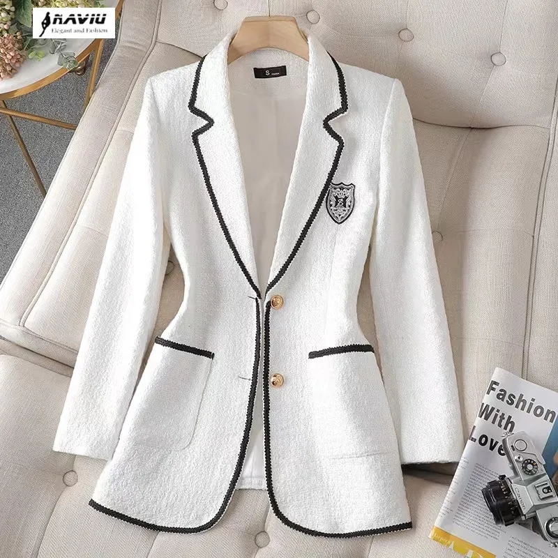 

White Blazer Women 2022 Autumn New Temperament Fashion High End Long Sleeve Slim Jacket Office Ladies Work Coat Tops Black