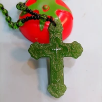 natural green hand carved double sided cross jade pendant fashion boutique jewelry mens and womens necklace gift accessories