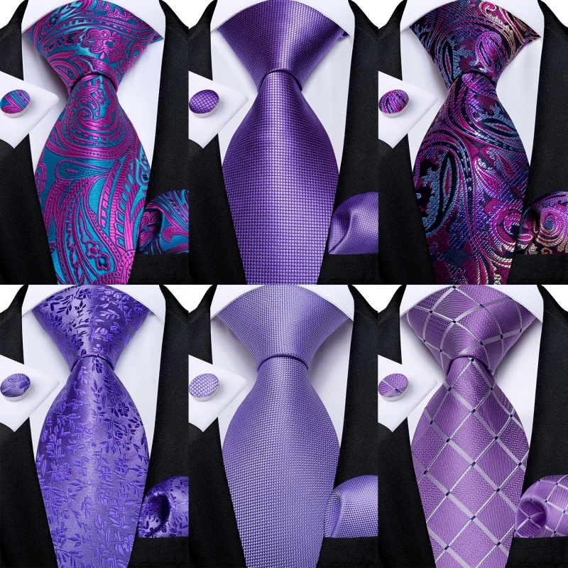 Мужской комплект из галстука и запонок, фиолетового цвета