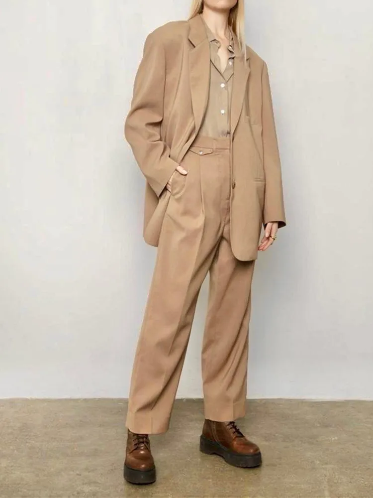 Women Trousers Solid Color Straight High Waist Pockets Wide Leg Casual Suit Pants