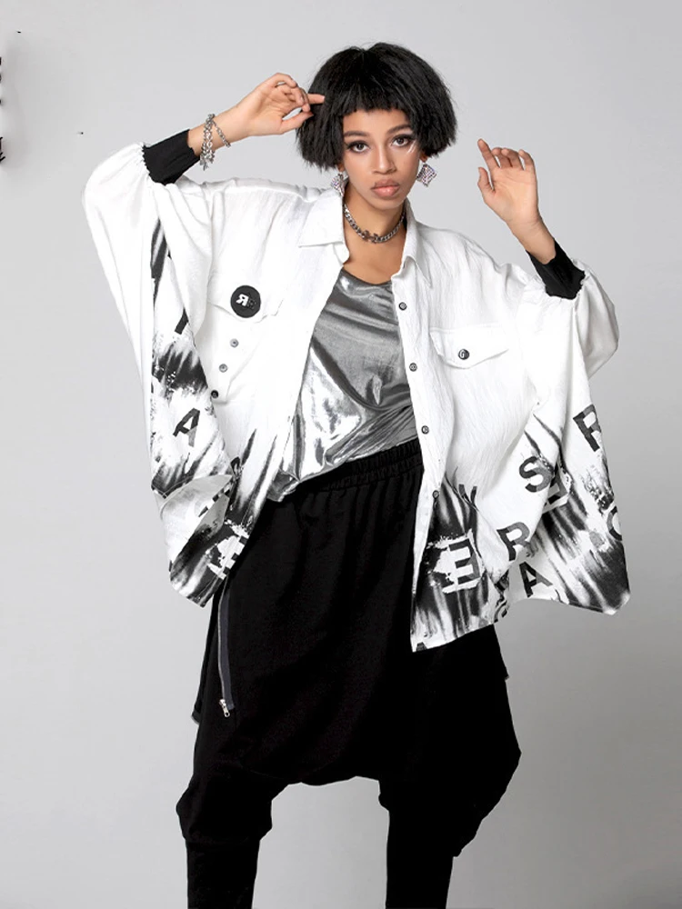 Женская свободная рубашка в стиле панк Повседневная белая Готическая блузка