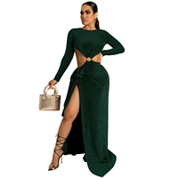 sylph solid elegant maxi dresses patchwork women cut out long sleeve dress slit 2022 party club one piece vestidos outfits