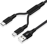 2 in 1 micro usb cable type c cables fast charge charger cable tablet phone charge cord 2in1 nylon braided android wires