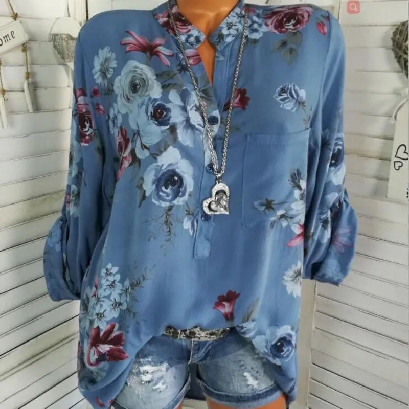 

Elegant Women's Shirt Printing Large Size Casual Shirt Fashion V-neck Long Sleeve shirt Casual Plus Soft Top Blusas De Mujer