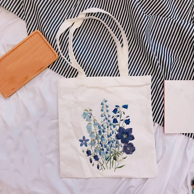 

Canvas Bags Flower Print Shoulder Bag Large Capacity Beach Bag Female Canvas Tote bag Ladies Shopping Bags for Groceries