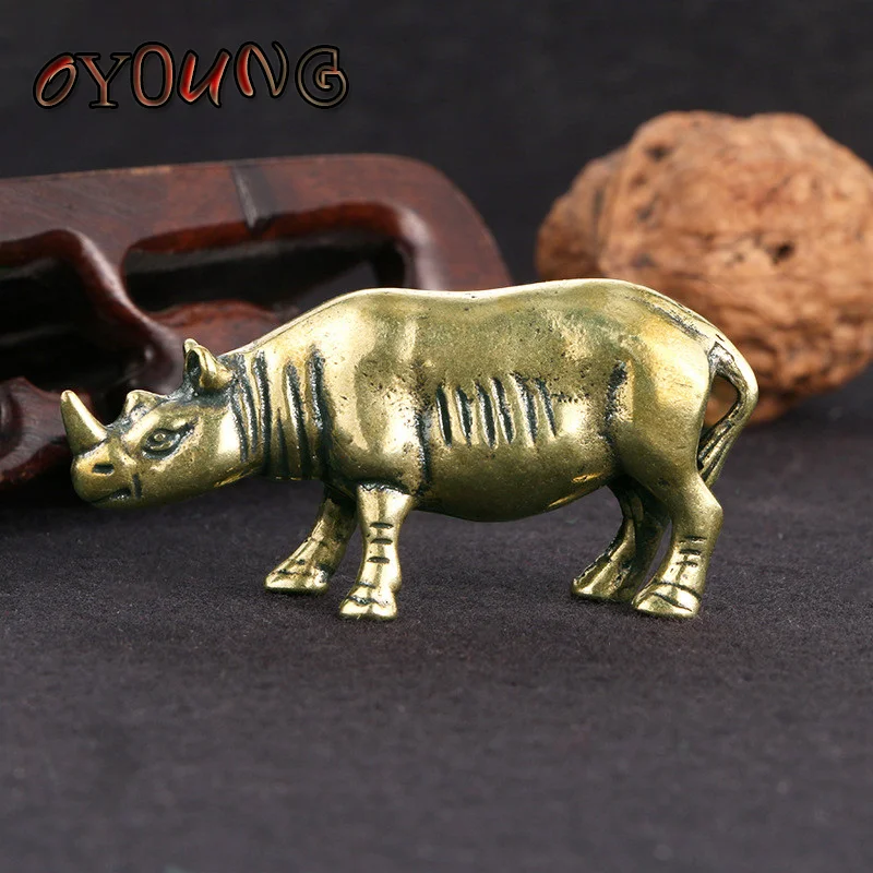 

Solid Brass Rhino Small Statue Office Desktop Ornaments Decoration Crafts Collection Metal Animal Figurines Miniatures Toy Gifts