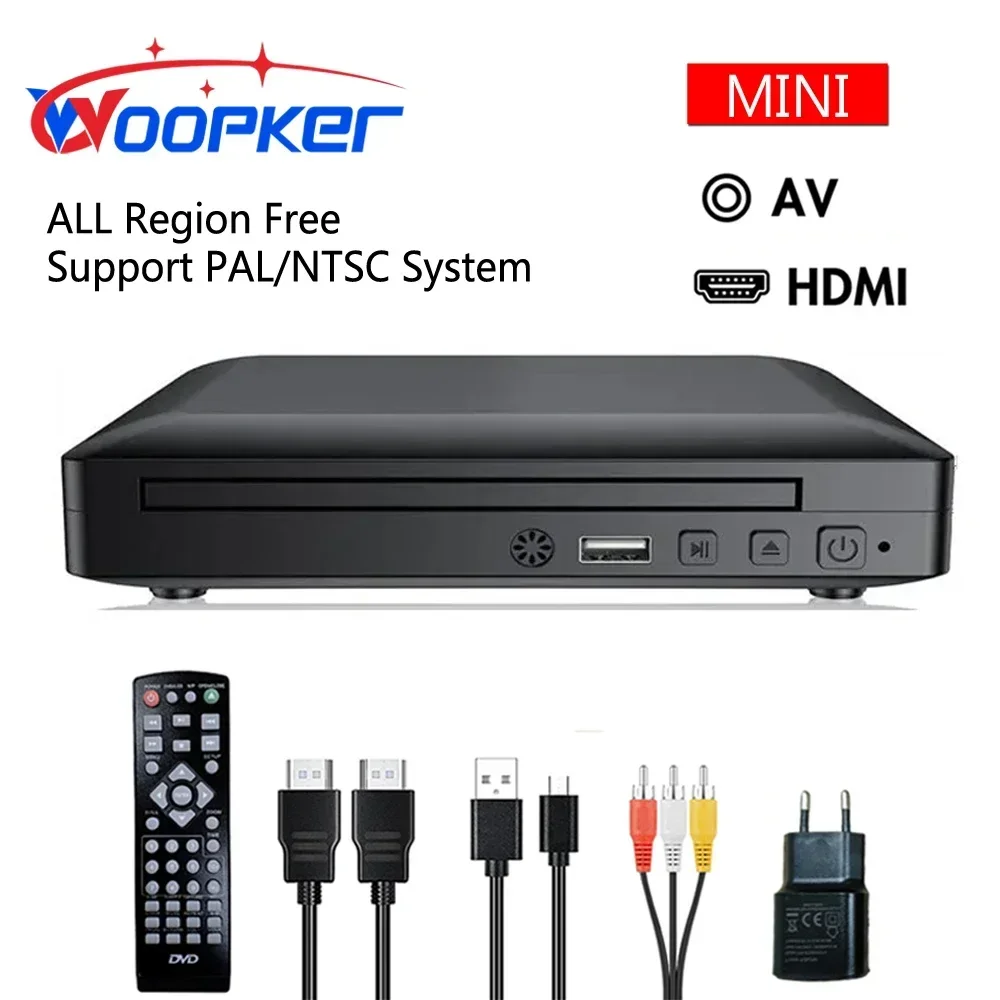 Фото Мини-DVD-плеер Woopker M218 с HD и RCA-кабелем 1080P PAL/NTSC USB 2.0 Портативный CD-плеер для дома, путешествий, бесплатный универсальный №1