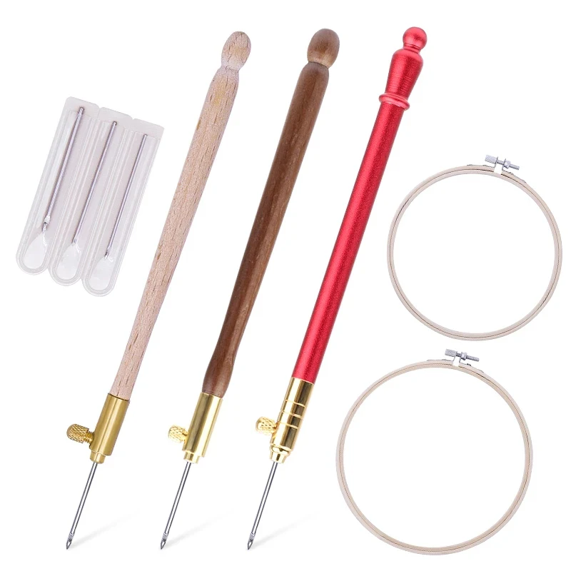 

RORGETO DIY Embroidery Hoop Tool Art Craft Cross Stitch Punch Needle Interchangeable Circle Bamboo Frame Crochet Sewing Tools