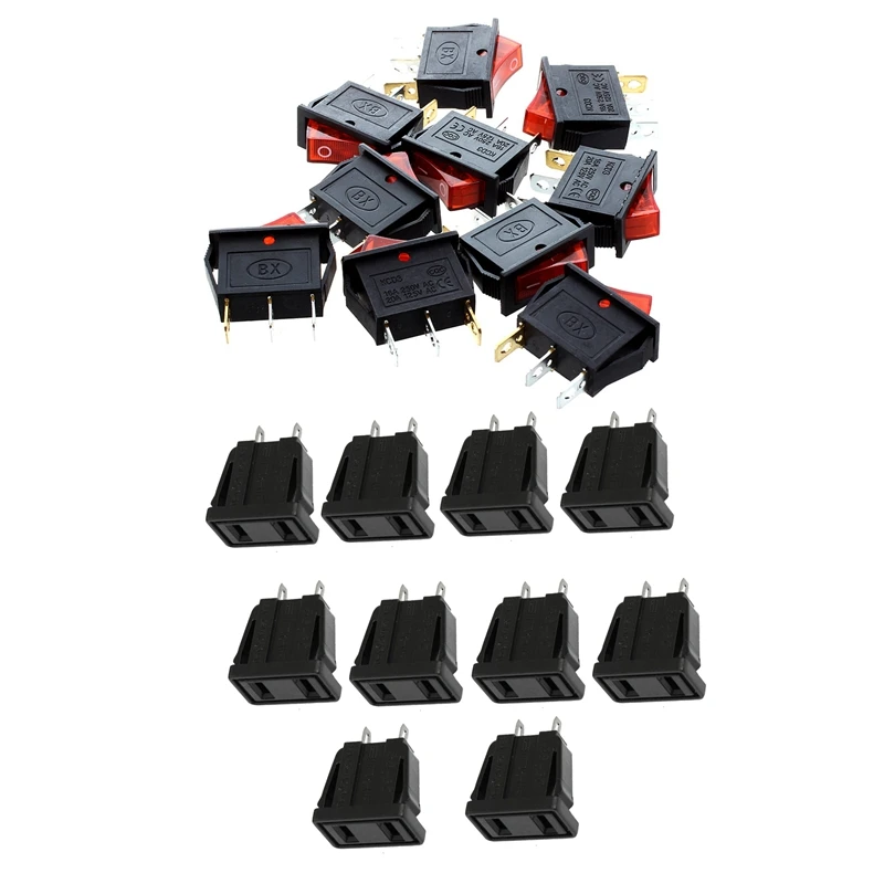 

10 Pcs 3 Pin SPST On/Off Rocker Switch AC 250V/10A 125V/15A & 10 x US Type Panel Mounting AC Power Socket Outlet AC 125V