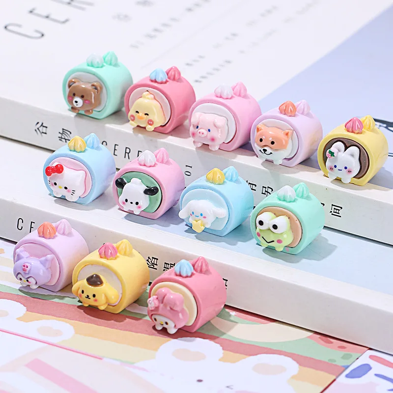 

10Pcs Sanrio Hello Kitty Kuromi Diy Accessories Cute Cartoon Cinnamoroll Pompompurin Hair Clip Patches Cream Glue Resin Kid Gift