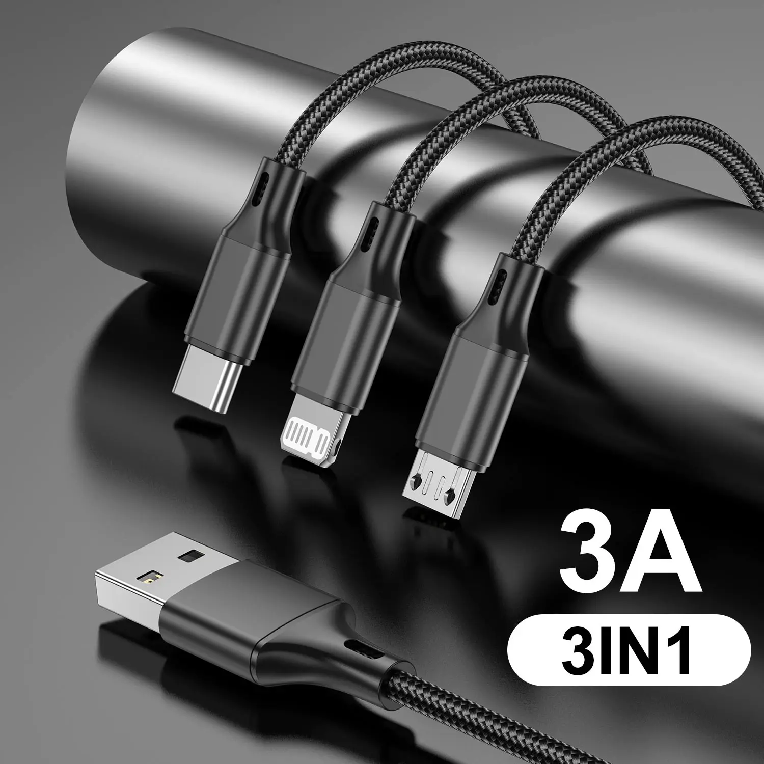 3-в-1 Micro Lighting Type C Кабель для быстрой зарядки 3A USB Data Line Шнур iPhone 14/13 pro Xiaomi Huawei Samsung Oppo