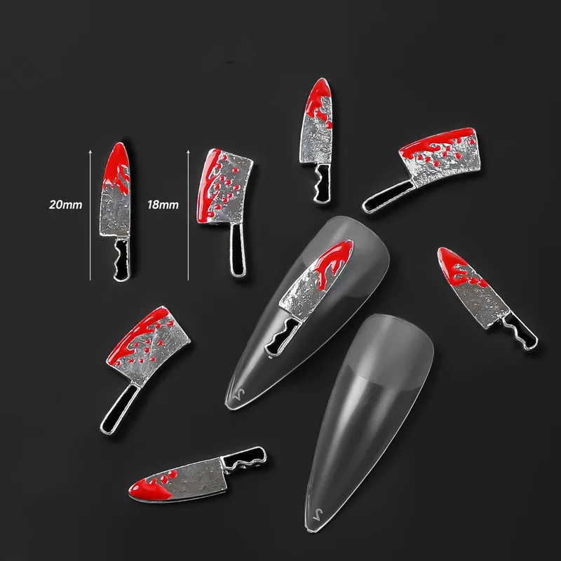 

10pcs 3D Alloy Nail Art Charms Luxury Metal With Blood Knife Love Snake Nail Diamond For Manicure Decorations DIY Nails Supplies