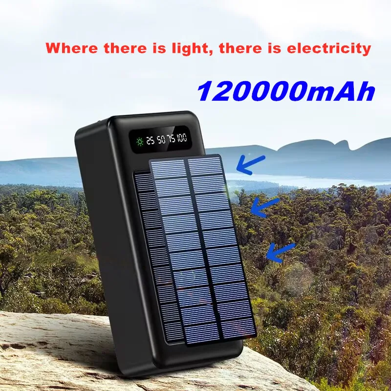 

120000mAh Solar Power Bank Große Kapazität Telefon Aufladen Power Externe Batterie Telefon Schnelle Ladegerät für IPhone